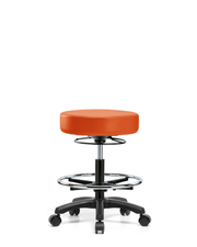 Vinyl Mini-Stool - Medium Bench Height with Chrome Foot Ring & Casters in Orange Kist Trailblazer Vinyl