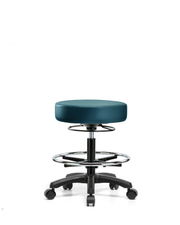 Vinyl Mini-Stool - Medium Bench Height with Chrome Foot Ring & Casters in Marine Blue Supernova Vinyl