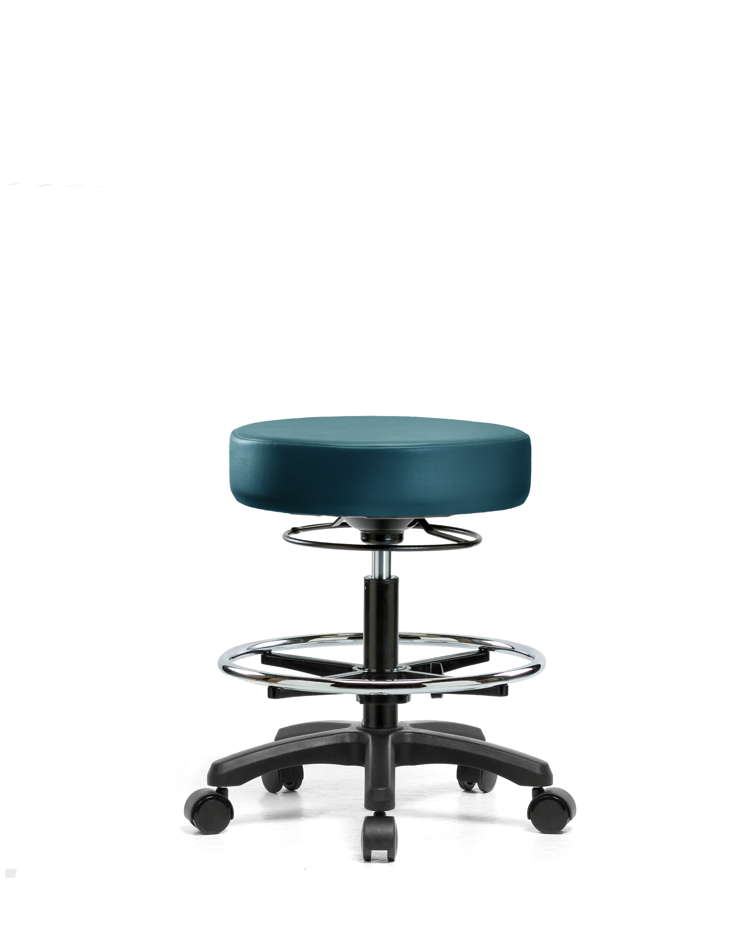 Vinyl Mini-Stool - Medium Bench Height with Chrome Foot Ring & Casters in Marine Blue Supernova Vinyl
