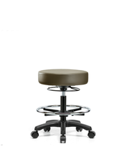 Vinyl Mini-Stool - Medium Bench Height with Chrome Foot Ring & Casters in Taupe Supernova Vinyl