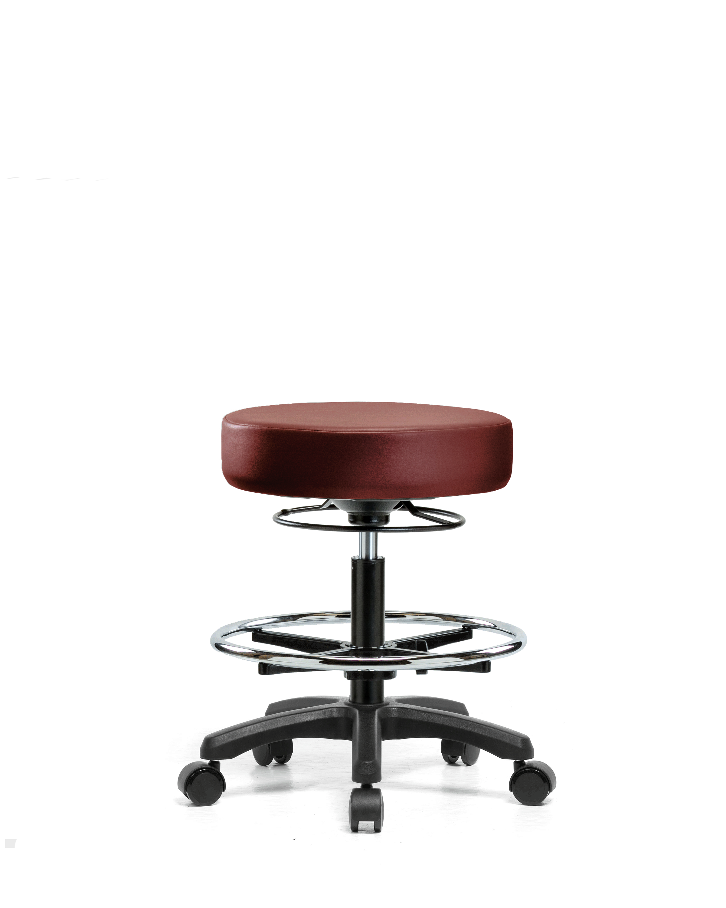 Vinyl Mini-Stool - Medium Bench Height with Chrome Foot Ring & Casters in Borscht Supernova Vinyl