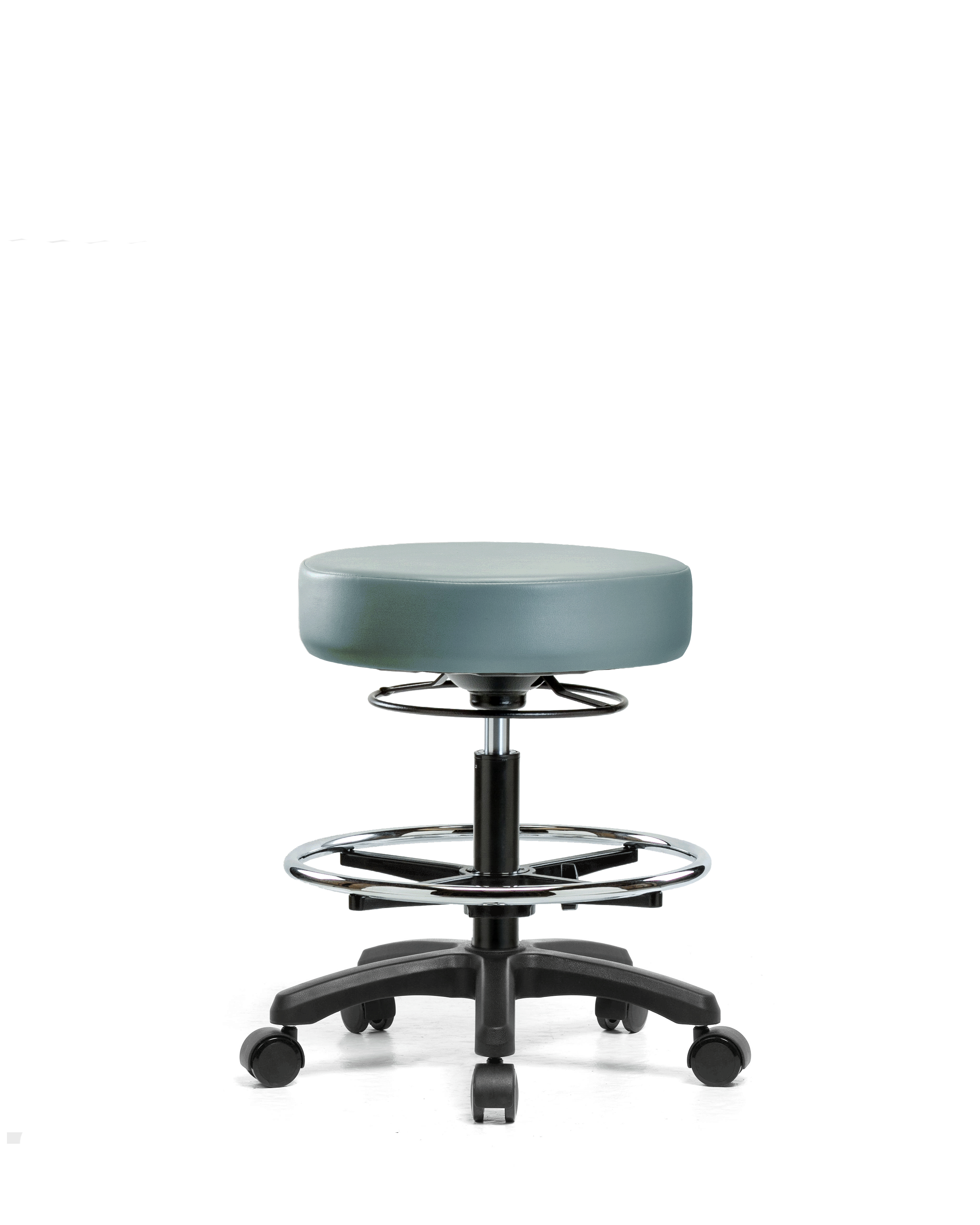 Vinyl Mini-Stool - Medium Bench Height with Chrome Foot Ring & Casters in Storm Supernova Vinyl