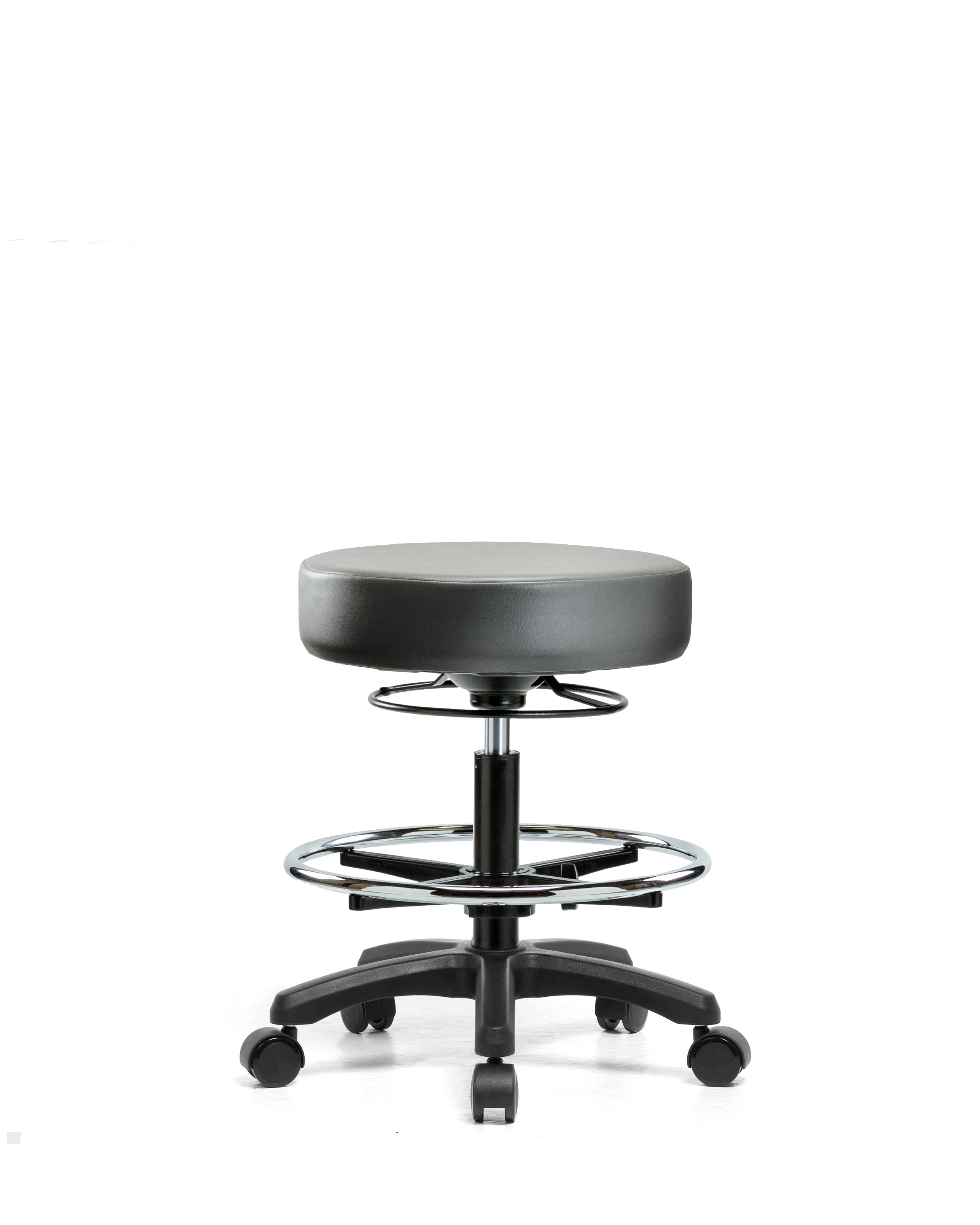 Vinyl Mini-Stool - Medium Bench Height with Chrome Foot Ring & Casters in Sterling Supernova Vinyl