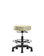 Vinyl Mini-Stool - Medium Bench Height with Chrome Foot Ring & Stationary Glides in Adobe White Trailblazer Vinyl