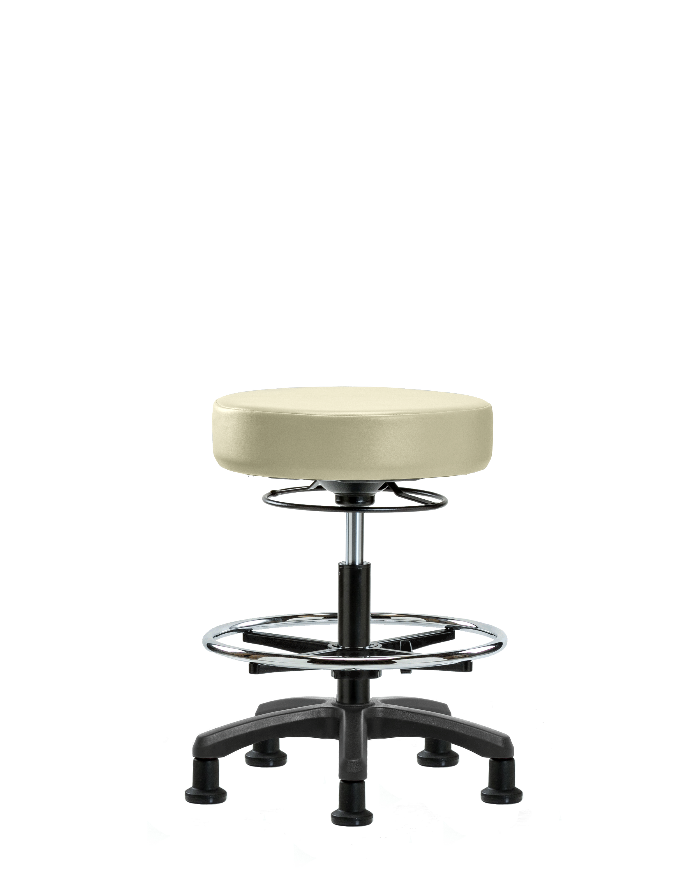 Vinyl Mini-Stool - Medium Bench Height with Chrome Foot Ring & Stationary Glides in Adobe White Trailblazer Vinyl