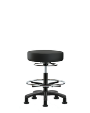 Vinyl Mini-Stool - Medium Bench Height with Chrome Foot Ring & Stationary Glides in Black Trailblazer Vinyl