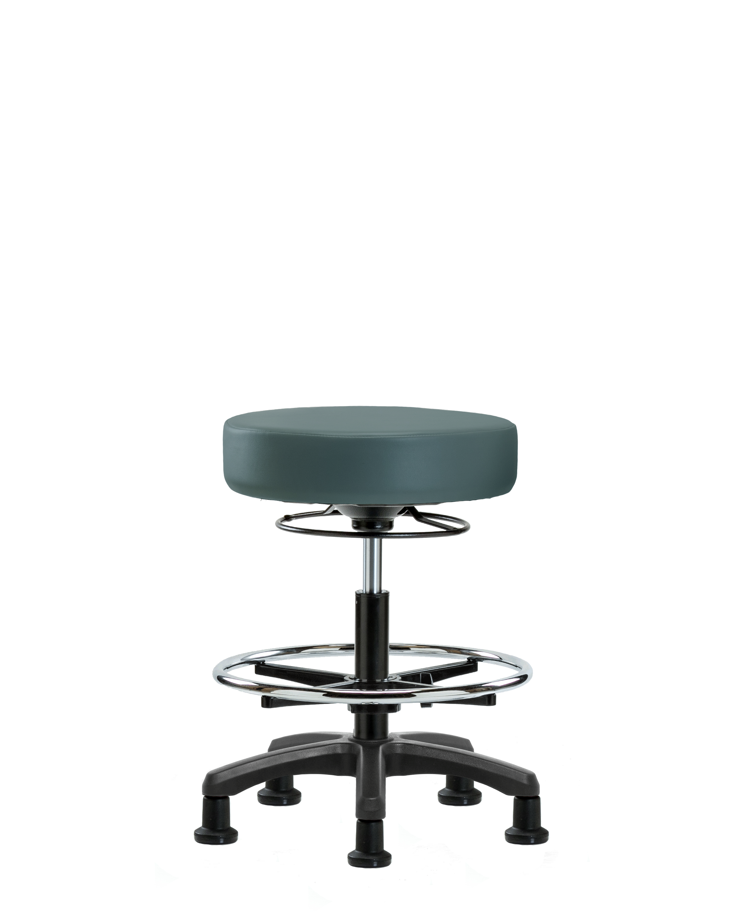 Vinyl Mini-Stool - Medium Bench Height with Chrome Foot Ring & Stationary Glides in Colonial Blue Trailblazer Vinyl