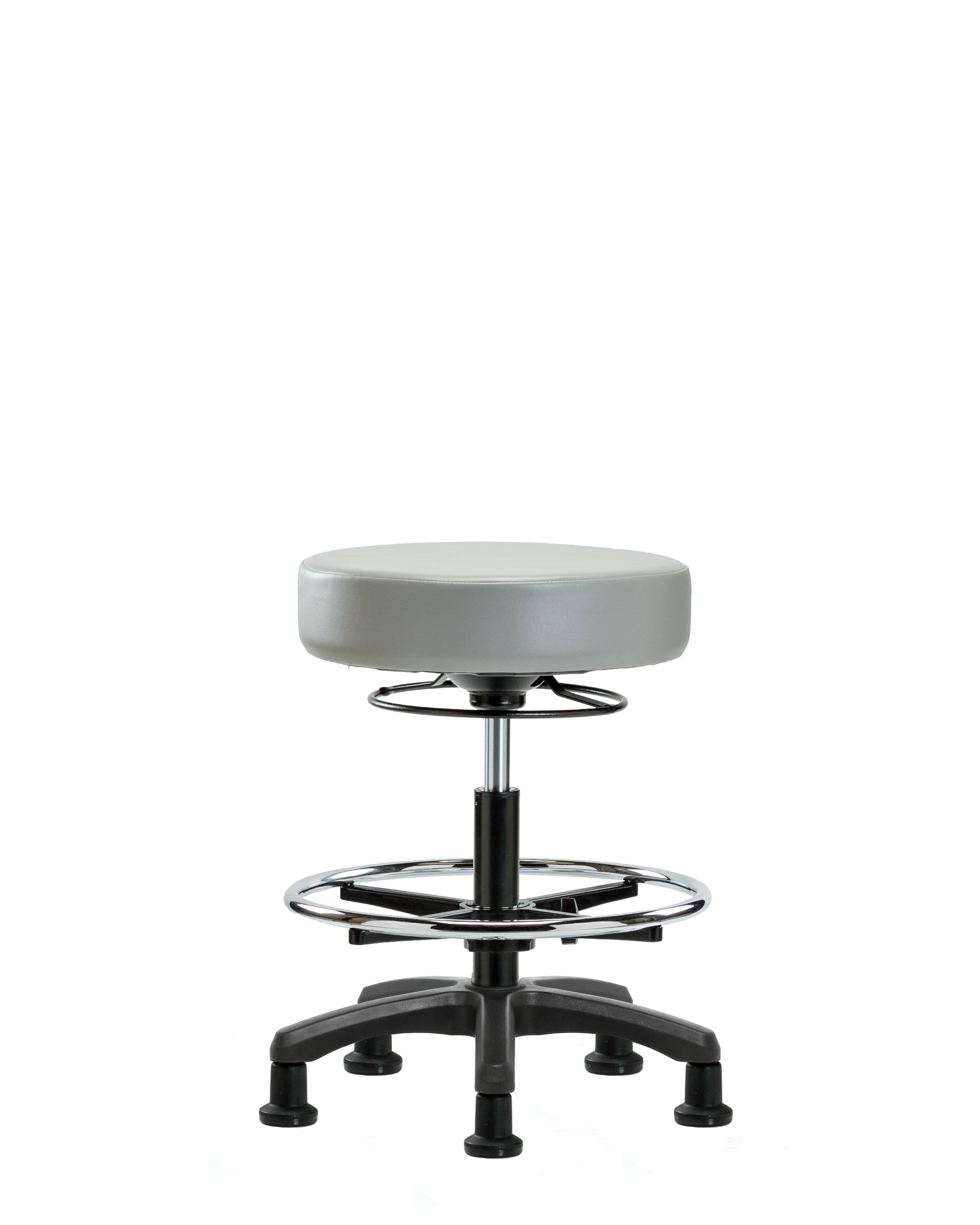 Vinyl Mini-Stool - Medium Bench Height with Chrome Foot Ring & Stationary Glides in Dove Trailblazer Vinyl