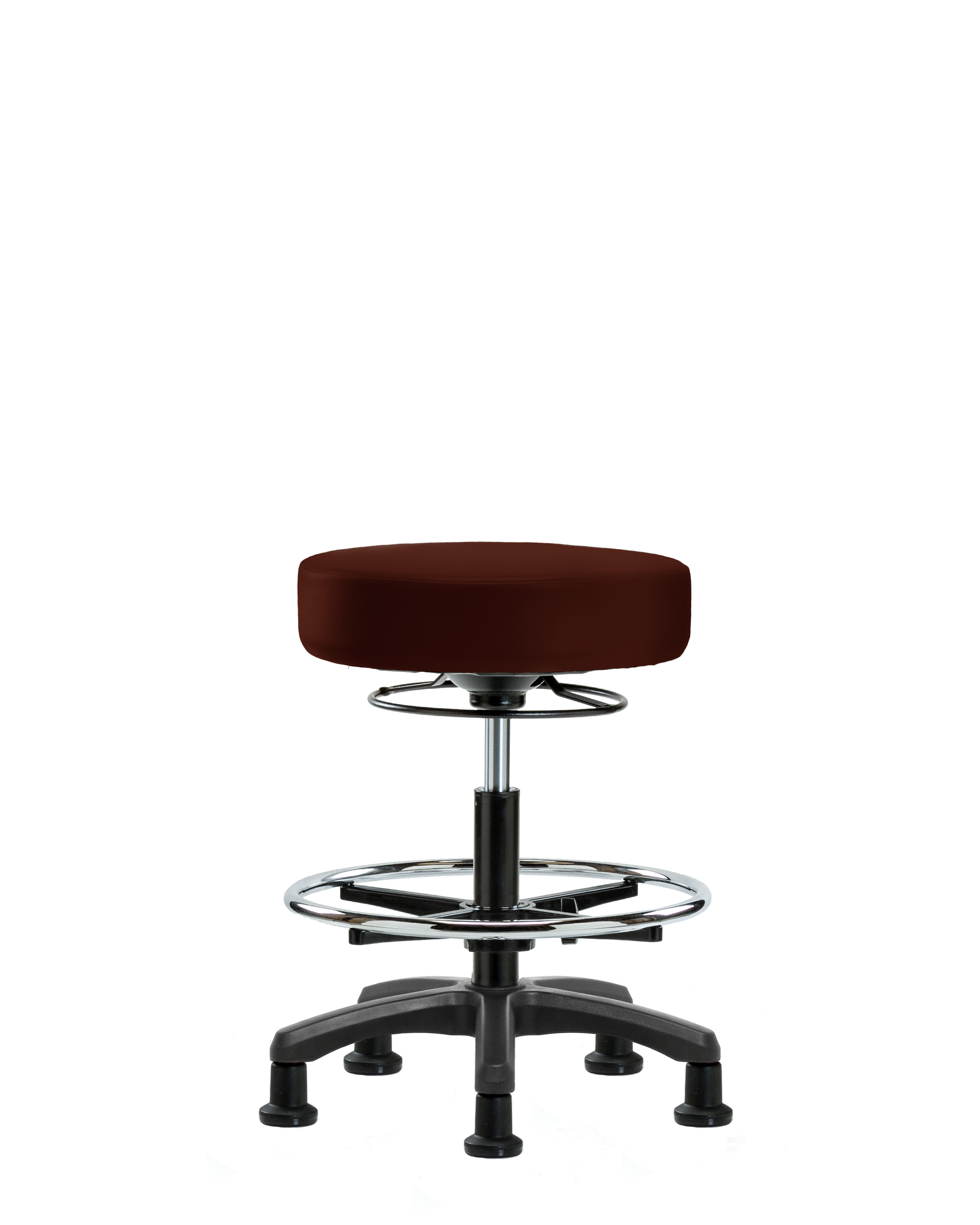 Vinyl Mini-Stool - Medium Bench Height with Chrome Foot Ring & Stationary Glides in Burgundy Trailblazer Vinyl