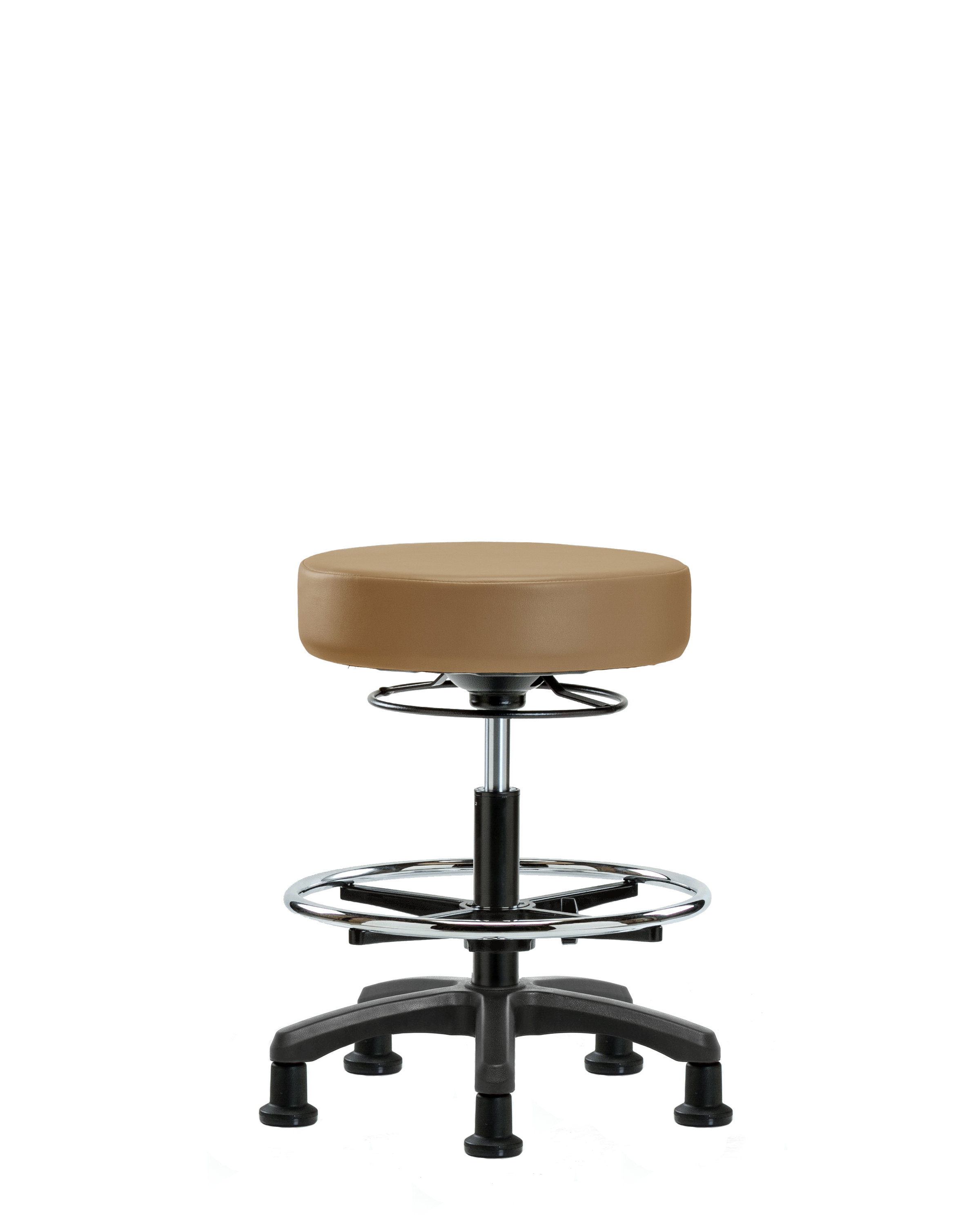 Vinyl Mini-Stool - Medium Bench Height with Chrome Foot Ring & Stationary Glides in Taupe Trailblazer Vinyl