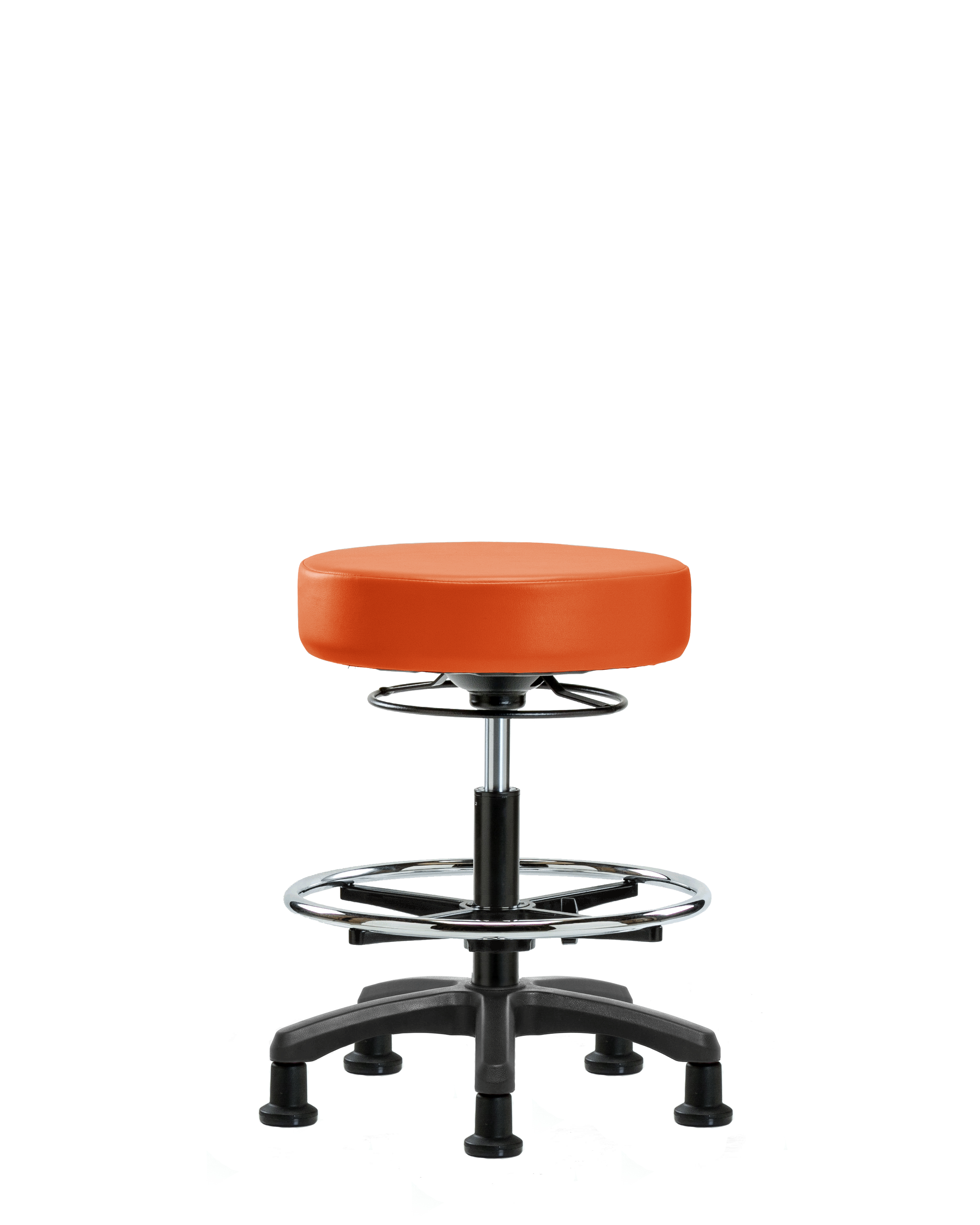 Vinyl Mini-Stool - Medium Bench Height with Chrome Foot Ring & Stationary Glides in Orange Kist Trailblazer Vinyl