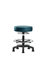 Vinyl Mini-Stool - Medium Bench Height with Chrome Foot Ring & Stationary Glides in Marine Blue Supernova Vinyl
