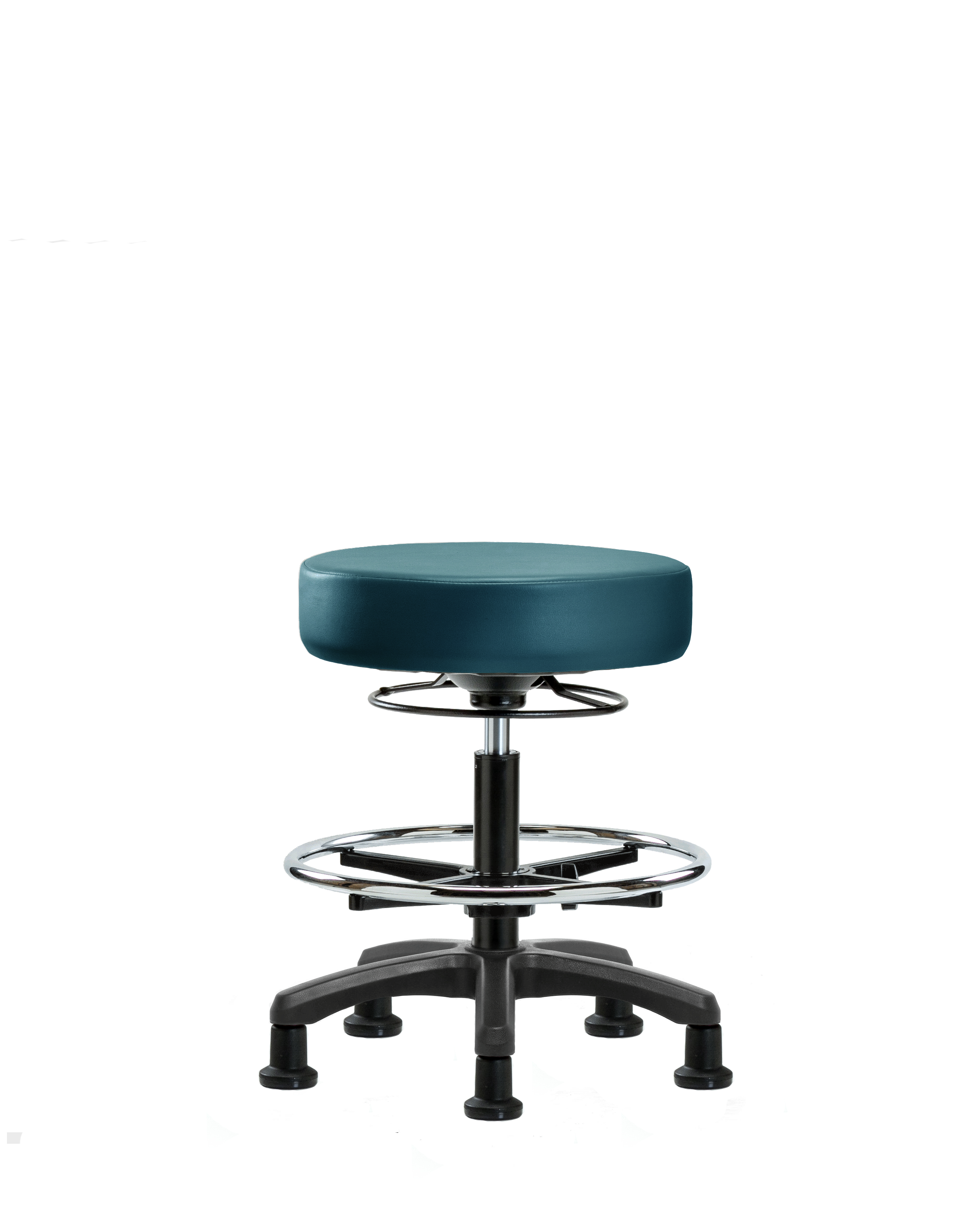 Vinyl Mini-Stool - Medium Bench Height with Chrome Foot Ring & Stationary Glides in Marine Blue Supernova Vinyl