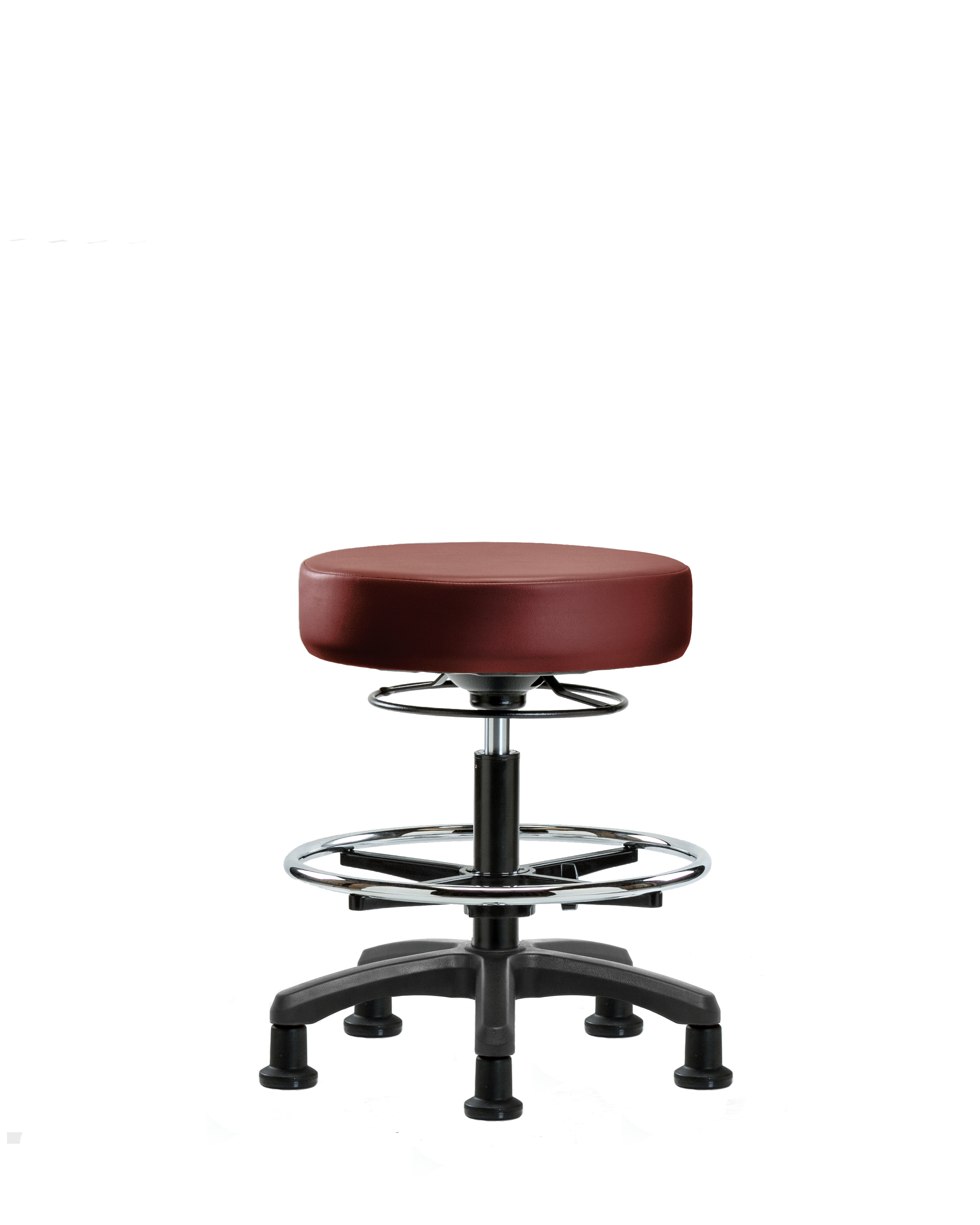 Vinyl Mini-Stool - Medium Bench Height with Chrome Foot Ring & Stationary Glides in Borscht Supernova Vinyl