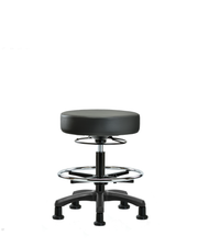 Vinyl Mini-Stool - Medium Bench Height with Chrome Foot Ring & Stationary Glides in Carbon Supernova Vinyl