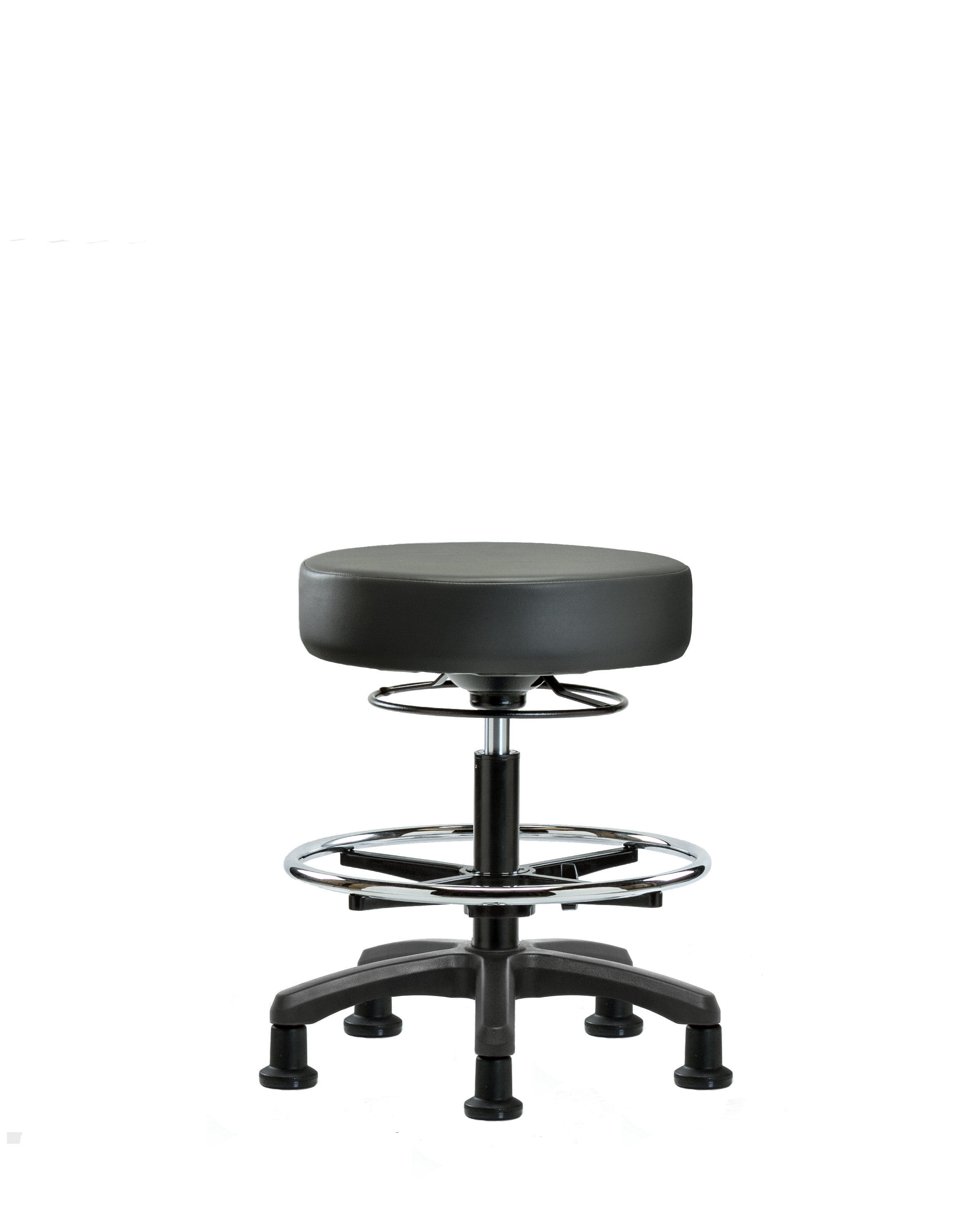 Vinyl Mini-Stool - Medium Bench Height with Chrome Foot Ring & Stationary Glides in Carbon Supernova Vinyl