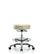 Rutledge Vinyl Stool without Back Chrome - Medium Bench Height with Chrome Foot Ring & Casters in Adobe White Trailblazer Vinyl
