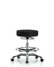 Rutledge Vinyl Stool without Back Chrome - Medium Bench Height with Chrome Foot Ring & Casters in Black Trailblazer Vinyl