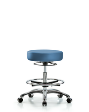 Rutledge Vinyl Stool without Back Chrome - Medium Bench Height with Chrome Foot Ring & Casters in Colonial Blue Trailblazer Vinyl