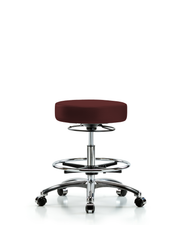 Rutledge Vinyl Stool without Back Chrome - Medium Bench Height with Chrome Foot Ring & Casters in Burgundy Trailblazer Vinyl