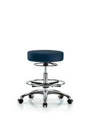 Rutledge Vinyl Stool without Back Chrome - Medium Bench Height with Chrome Foot Ring & Casters in Imperial Blue Trailblazer Vinyl