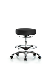 Rutledge Vinyl Stool without Back Chrome - Medium Bench Height with Chrome Foot Ring & Casters in Charcoal Trailblazer Vinyl