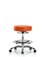 Rutledge Vinyl Stool without Back Chrome - Medium Bench Height with Chrome Foot Ring & Casters in Orange Kist Trailblazer Vinyl