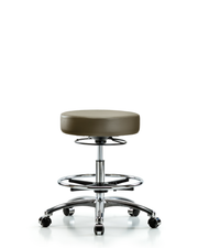 Rutledge Vinyl Stool without Back Chrome - Medium Bench Height with Chrome Foot Ring & Casters in Taupe Supernova Vinyl