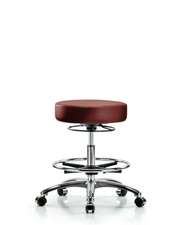 Rutledge Vinyl Stool without Back Chrome - Medium Bench Height with Chrome Foot Ring & Casters in Borscht Supernova Vinyl