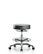 Rutledge Vinyl Stool without Back Chrome - Medium Bench Height with Chrome Foot Ring & Casters in Sterling Supernova Vinyl