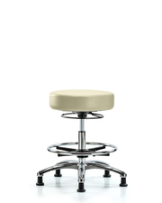 Rutledge Vinyl Stool without Back Chrome - Medium Bench Height with Chrome Foot Ring & Stationary Glides in Adobe White Trailblazer Vinyl