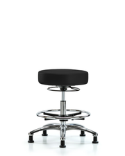 Rutledge Vinyl Stool without Back Chrome - Medium Bench Height with Chrome Foot Ring & Stationary Glides in Black Trailblazer Vinyl