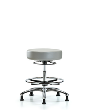 Rutledge Vinyl Stool without Back Chrome - Medium Bench Height with Chrome Foot Ring & Stationary Glides in Dove Trailblazer Vinyl