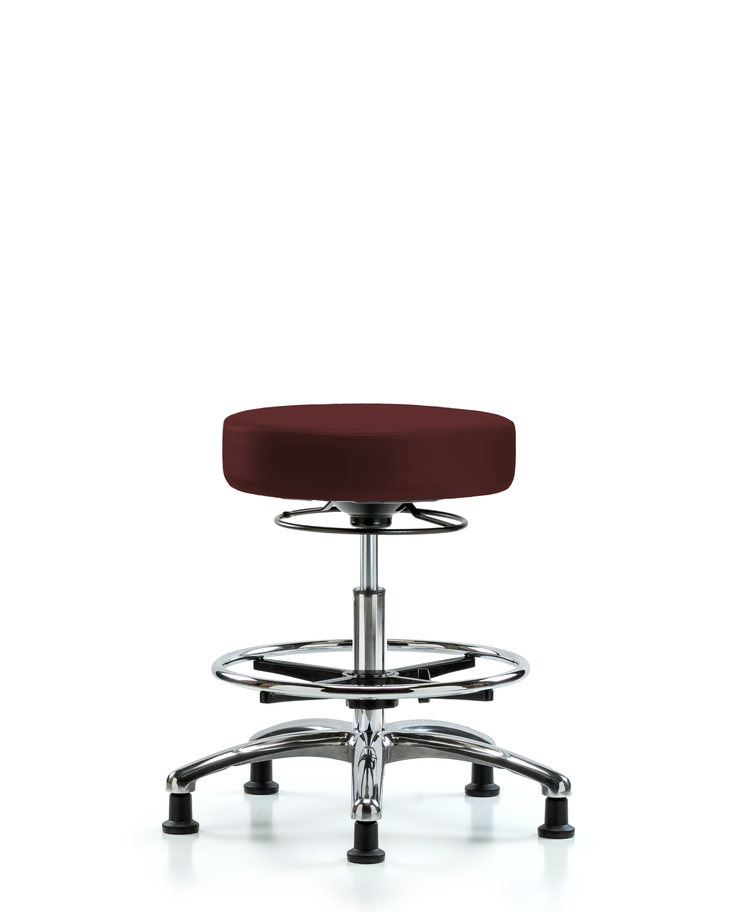 Rutledge Vinyl Stool without Back Chrome - Medium Bench Height with Chrome Foot Ring & Stationary Glides in Burgundy Trailblazer Vinyl