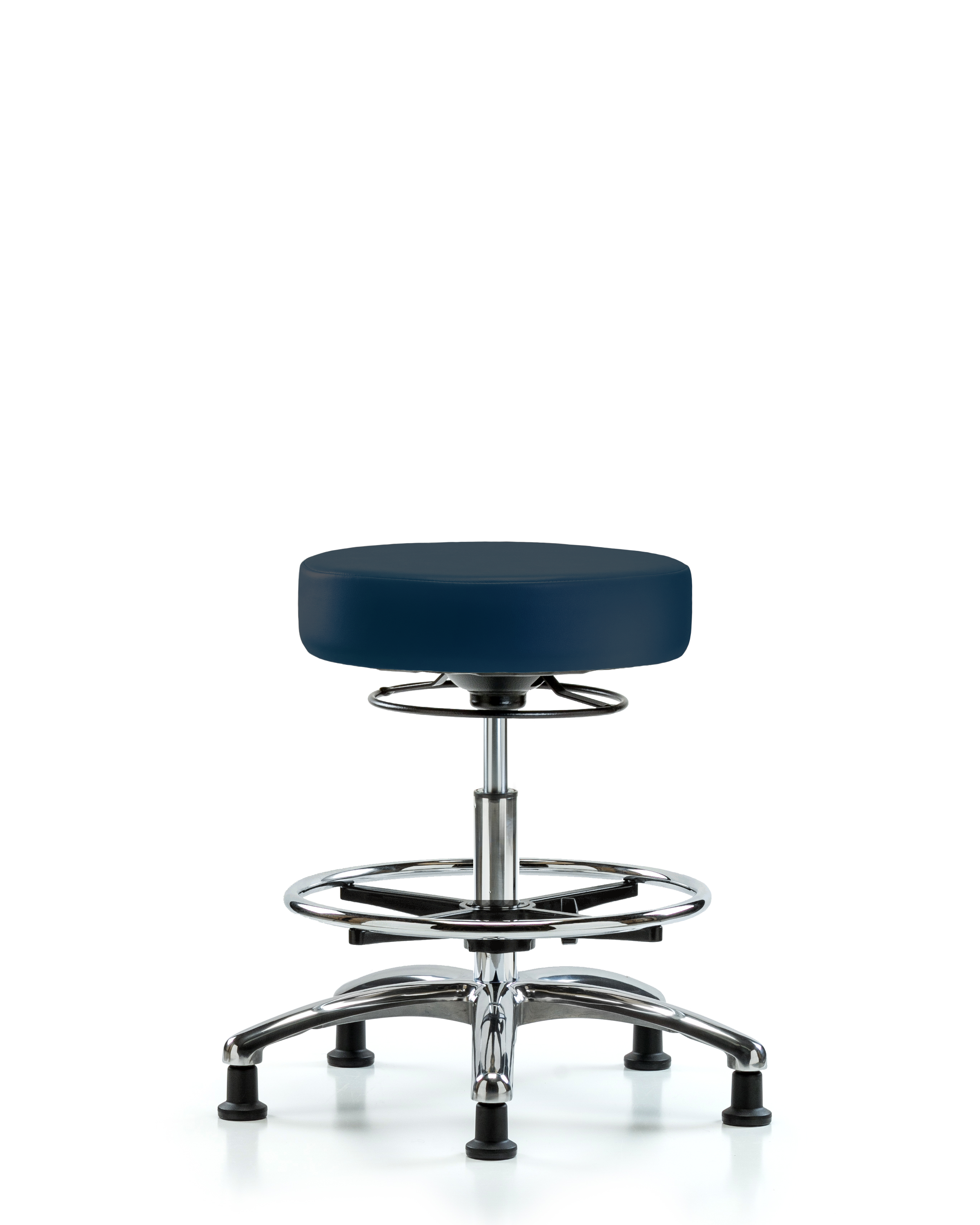 Rutledge Vinyl Stool without Back Chrome - Medium Bench Height with Chrome Foot Ring & Stationary Glides in Imperial Blue Trailblazer Vinyl