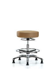 Rutledge Vinyl Stool without Back Chrome - Medium Bench Height with Chrome Foot Ring & Stationary Glides in Taupe Trailblazer Vinyl