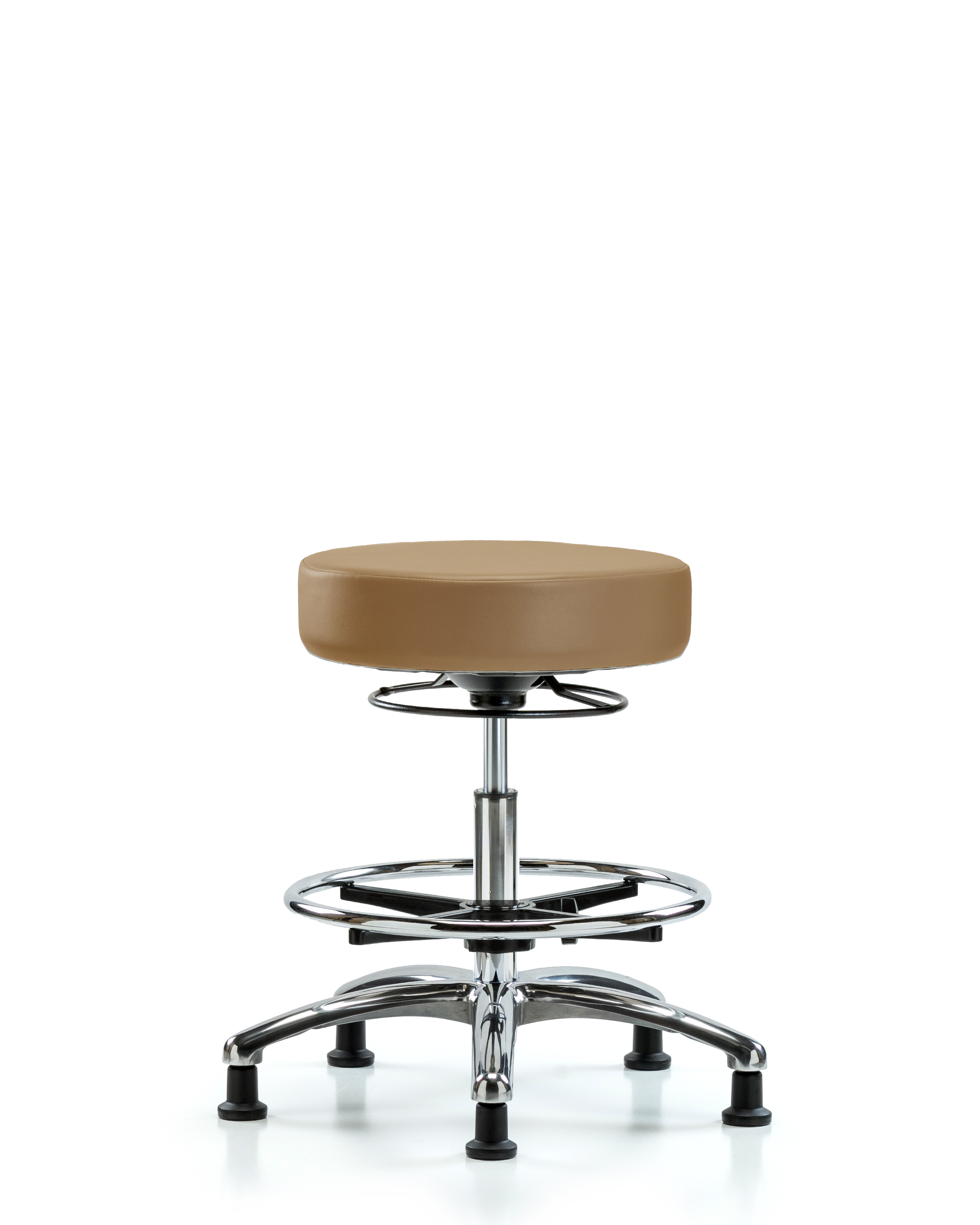 Rutledge Vinyl Stool without Back Chrome - Medium Bench Height with Chrome Foot Ring & Stationary Glides in Taupe Trailblazer Vinyl