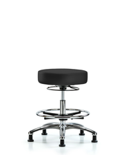 Rutledge Vinyl Stool without Back Chrome - Medium Bench Height with Chrome Foot Ring & Stationary Glides in Charcoal Trailblazer Vinyl