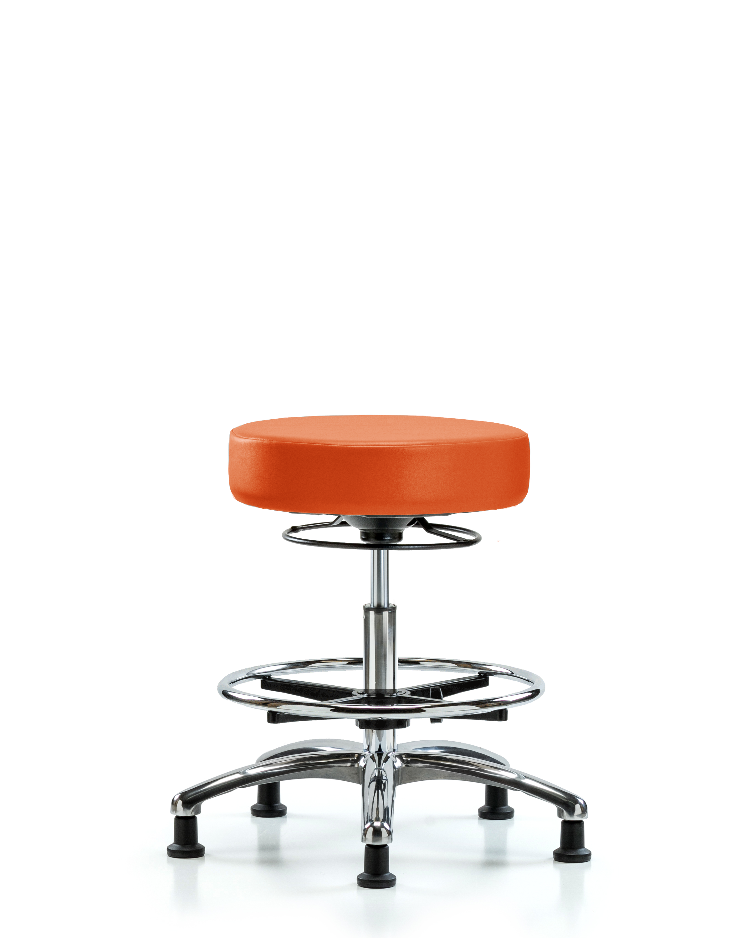 Rutledge Vinyl Stool without Back Chrome - Medium Bench Height with Chrome Foot Ring & Stationary Glides in Orange Kist Trailblazer Vinyl