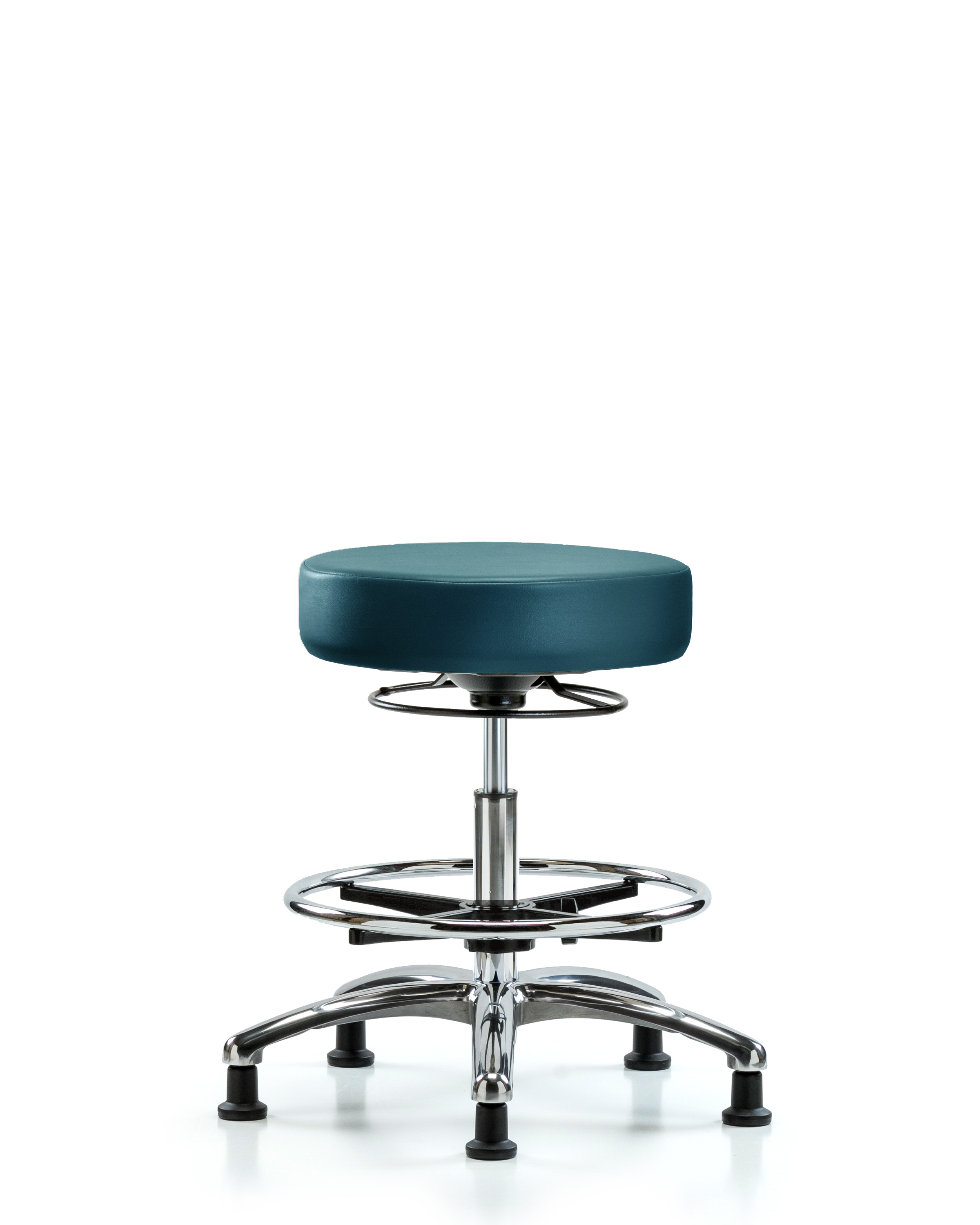 Rutledge Vinyl Stool without Back Chrome - Medium Bench Height with Chrome Foot Ring & Stationary Glides in Marine Blue Supernova Vinyl