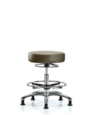 Rutledge Vinyl Stool without Back Chrome - Medium Bench Height with Chrome Foot Ring & Stationary Glides in Taupe Supernova Vinyl