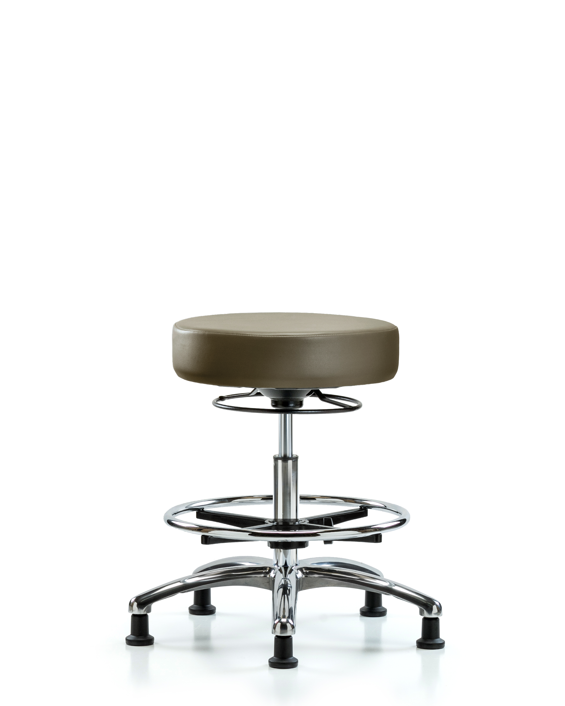 Rutledge Vinyl Stool without Back Chrome - Medium Bench Height with Chrome Foot Ring & Stationary Glides in Taupe Supernova Vinyl