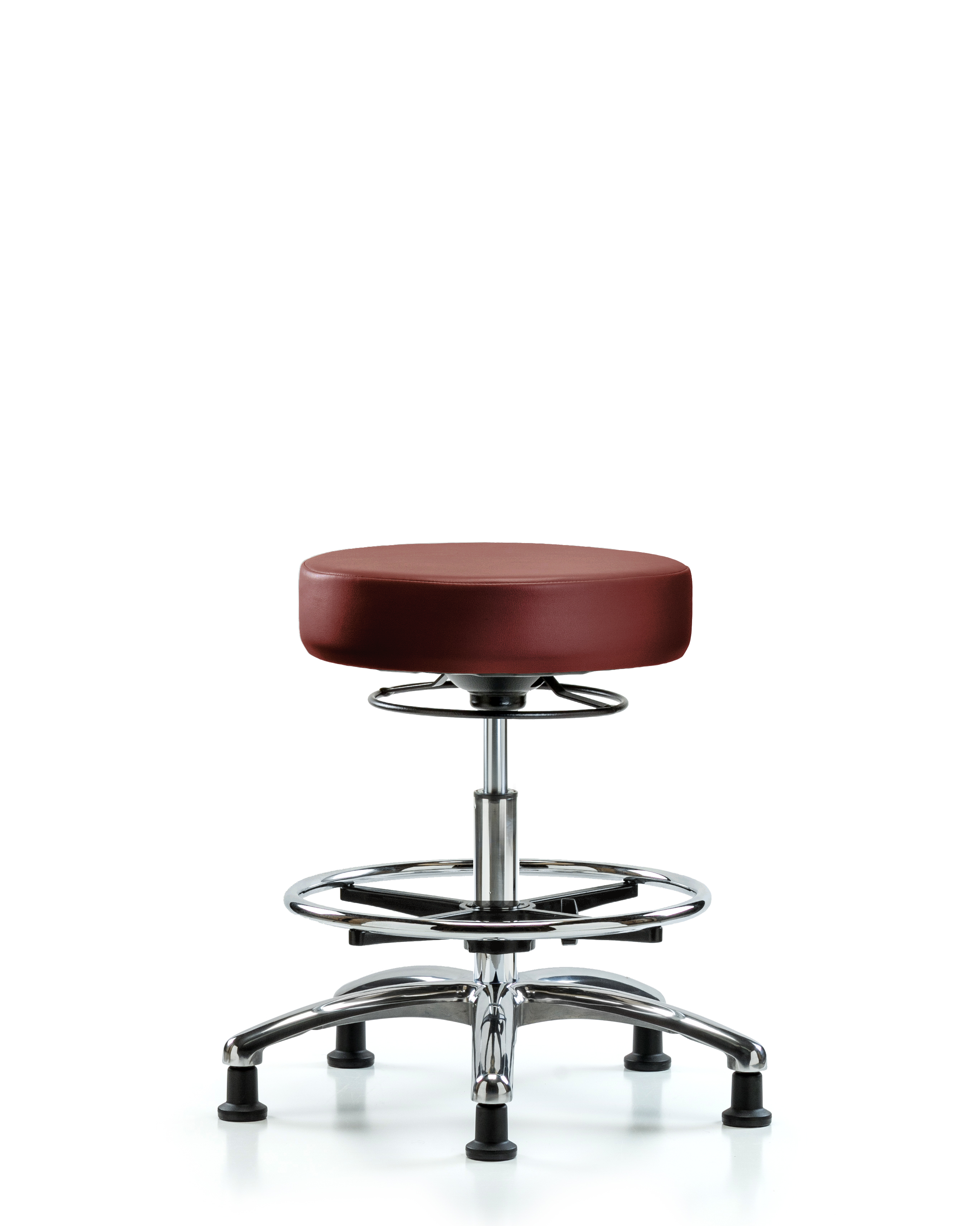 Rutledge Vinyl Stool without Back Chrome - Medium Bench Height with Chrome Foot Ring & Stationary Glides in Borscht Supernova Vinyl