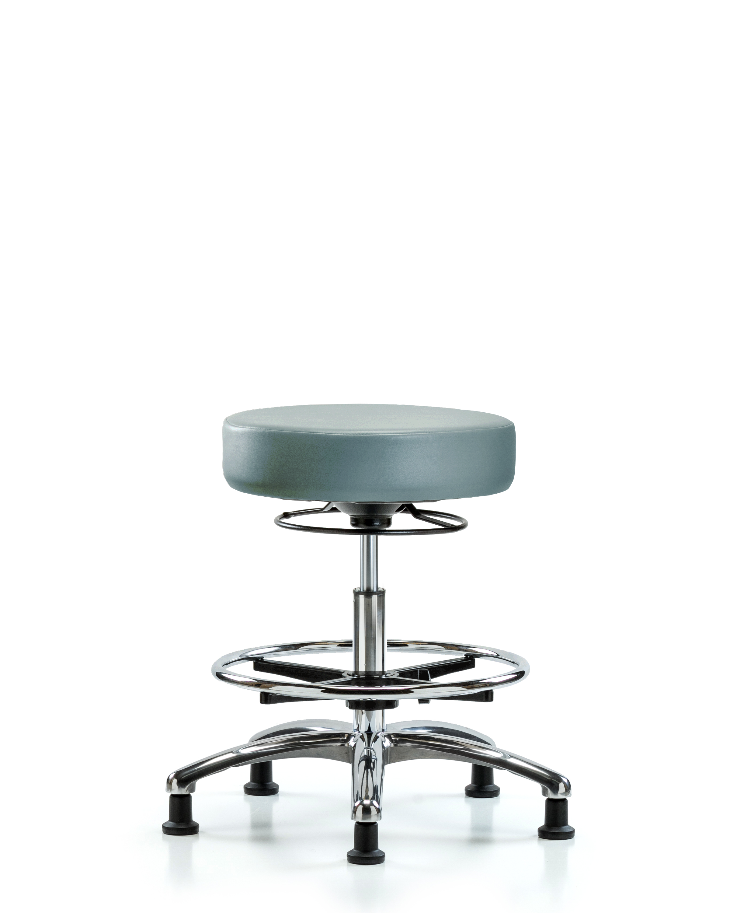 Rutledge Vinyl Stool without Back Chrome - Medium Bench Height with Chrome Foot Ring & Stationary Glides in Storm Supernova Vinyl
