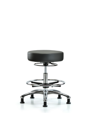 Rutledge Vinyl Stool without Back Chrome - Medium Bench Height with Chrome Foot Ring & Stationary Glides in Carbon Supernova Vinyl