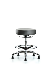 Rutledge Vinyl Stool without Back Chrome - Medium Bench Height with Chrome Foot Ring & Stationary Glides in Sterling Supernova Vinyl