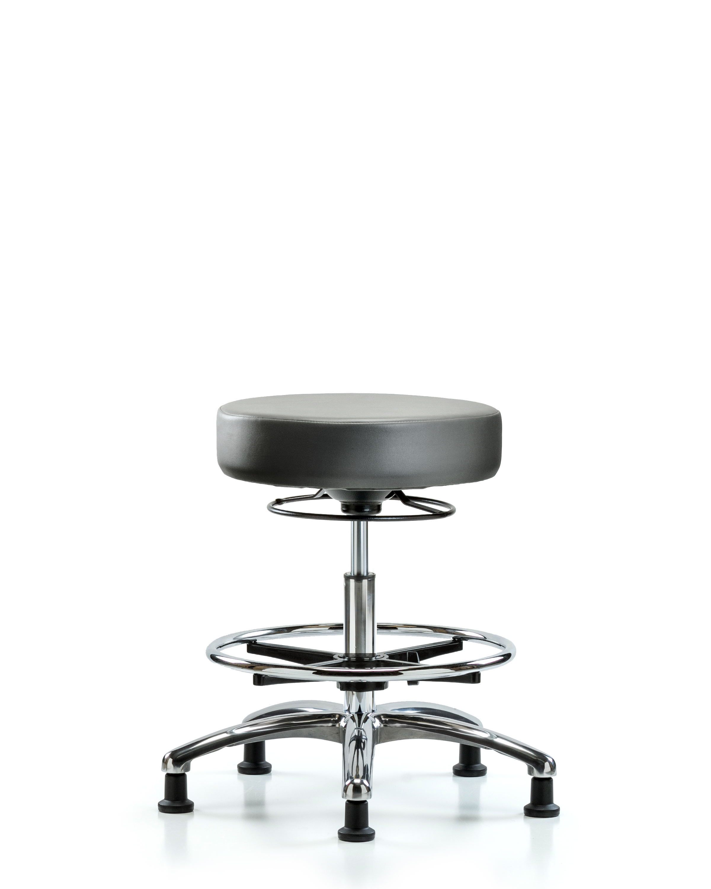 Rutledge Vinyl Stool without Back Chrome - Medium Bench Height with Chrome Foot Ring & Stationary Glides in Sterling Supernova Vinyl