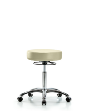 Rutledge Vinyl Stool without Back Chrome - Medium Bench Height with Casters in Adobe White Trailblazer Vinyl