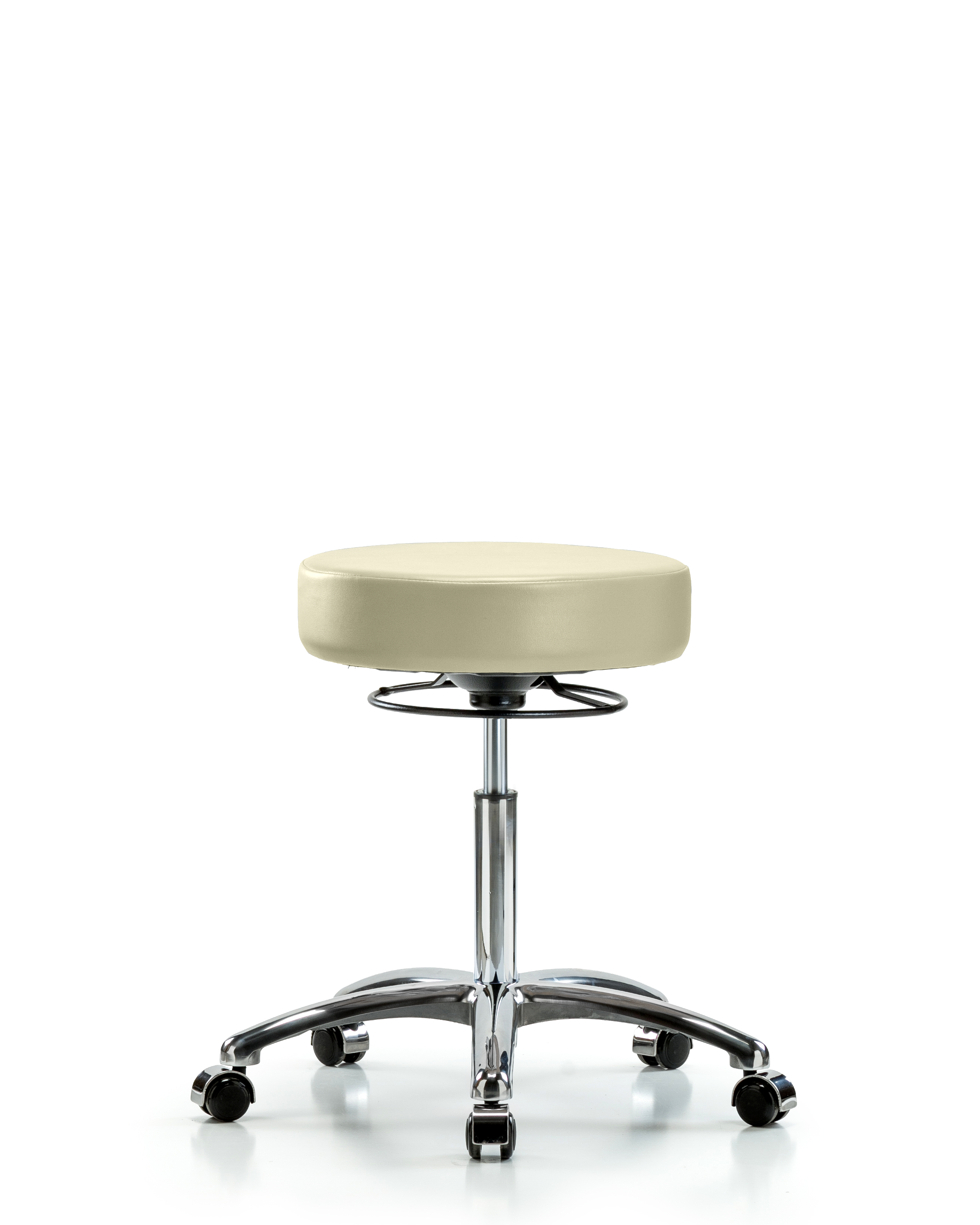 Rutledge Vinyl Stool without Back Chrome - Medium Bench Height with Casters in Adobe White Trailblazer Vinyl