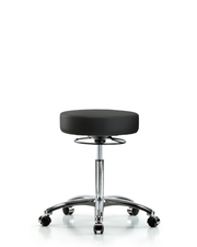Rutledge Vinyl Stool without Back Chrome - Medium Bench Height with Casters in Black Trailblazer Vinyl